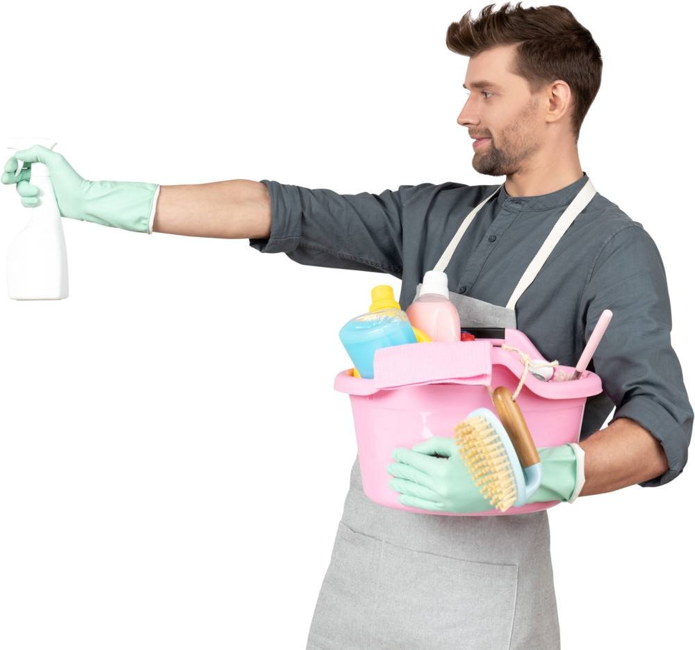 Cleaner with supplies ready for a move out clean